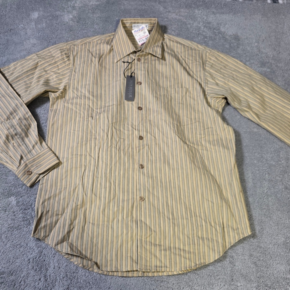 New Boxer Mens IV Button Down Shirt Tan Striped Long Sleeve Italian Made NWT